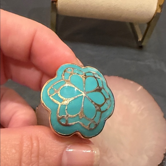 Gold and Turquoise Enamel Ring - Picture 3 of 10